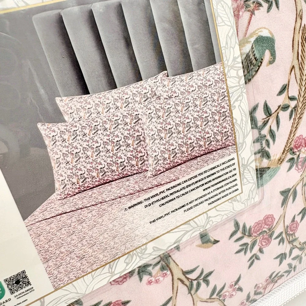Ophelia Queen‎ 6 Piece Sheet Set Pink Botanical Bird Floral 4 Pillowcases NEW